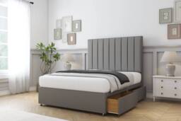 "Sloomy Kansas Tweed Divan Bed Base No Drawers With 26"" Strutted Headboard in Light Grey - Size: Double" - thumbnail 4