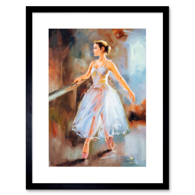 "Artery8 Wall Art Print Ballet Dancing Barre Painting Art Framed 9x7 inch in Black - Size: W7"" x H9""" - image 1