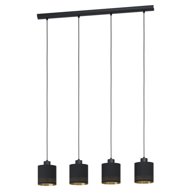 Loops Pendant Ceiling Light Colour Black Shade Black Gold Fabric Bulb E27 4x28W - image 1