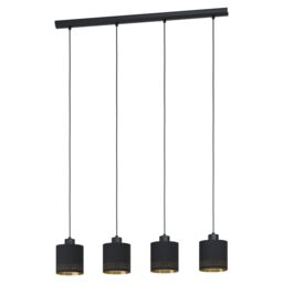 Loops Pendant Ceiling Light Colour Black Shade Black Gold Fabric Bulb E27 4x28W