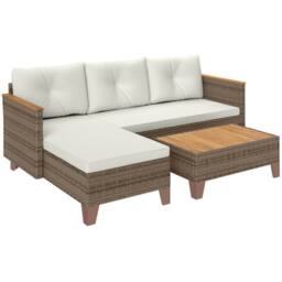 OUTSUNNY L Shaped Garden Conversation Chaise Lounge Furniture, Cream - thumbnail 2