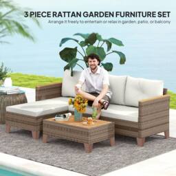 OUTSUNNY L Shaped Garden Conversation Chaise Lounge Furniture, Cream - thumbnail 4