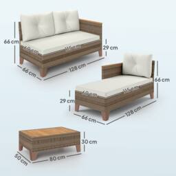 OUTSUNNY L Shaped Garden Conversation Chaise Lounge Furniture, Cream - thumbnail 3