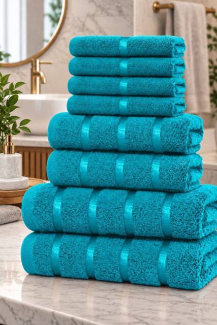 Dyzi 8 Piece Soft Towel Bale Set - Bathroom Towels in Assorted Sizes in Teal - image 1