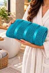 Dyzi 8 Piece Soft Towel Bale Set - Bathroom Towels in Assorted Sizes in Teal - thumbnail 3