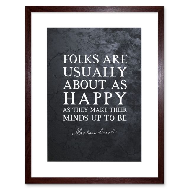 "Artery8 Wall Art Print Slate Quote Abraham Lincoln Folks Happy Artwork Framed 9X7 Inch in Brown - Size: W7"" x H9""" - image 1