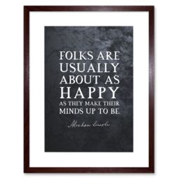 "Artery8 Wall Art Print Slate Quote Abraham Lincoln Folks Happy Artwork Framed 9X7 Inch in Brown - Size: W7"" x H9""" - thumbnail 1