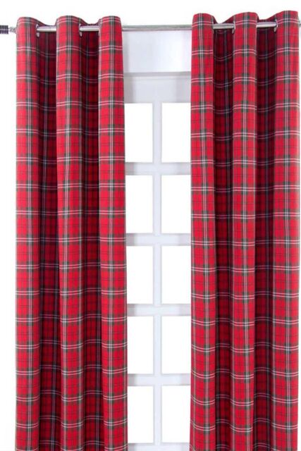 Homescapes Edward Tartan Check Ready Made Eyelet Curtain Pair in Red - Size: 140 cm width x 229 cm drop - image 1