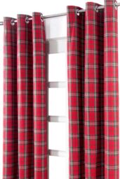 Homescapes Edward Tartan Check Ready Made Eyelet Curtain Pair in Red - Size: 140 cm width x 229 cm drop - thumbnail 2