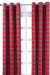 Homescapes Edward Tartan Check Ready Made Eyelet Curtain Pair in Red - Size: 140 cm width x 229 cm drop - thumbnail 1
