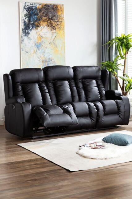 More4Homes Caesar 3 Seater Manual High Back Bonded Leather Recliner Sofa in Black - image 1