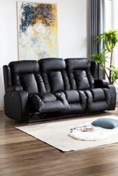 More4Homes Caesar 3 Seater Manual High Back Bonded Leather Recliner Sofa in Black - thumbnail 1
