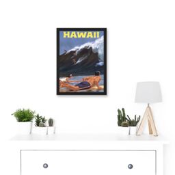 Artery8 Travel Tourism Hawaii USA Surf Ocean Wave A4 Artwork Framed Wall Art Print in Black - thumbnail 2