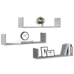 Berkfield Home Wall Shelves 3 pcs Concrete Grey 80x18x18 cm Engineered Wood - Size: 80 x 18 x 18 cm - thumbnail 3