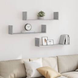Berkfield Home Wall Shelves 3 pcs Concrete Grey 80x18x18 cm Engineered Wood - Size: 80 x 18 x 18 cm - thumbnail 1