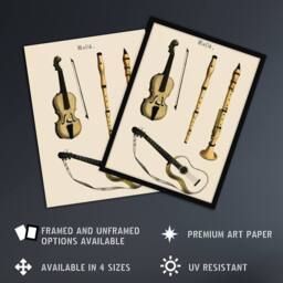 "Artery8 Violin Guitar & Flutes Musical Vintage Wall Art Print Poster in Beige - Size: W18"" x H24""" - thumbnail 2
