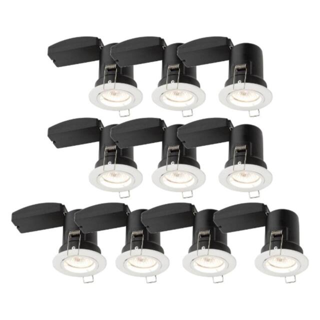 First Choice Lighting Set of 10 Fire Rated Downlights - White Fixed GU10 Recessed Downlights - image 1