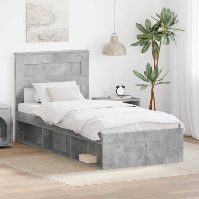 Berkfield Home Bed Frame with Headboard Concerte 90 x 200 cm Solid Pine Wood in Grey - image 1