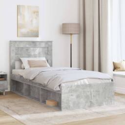 Berkfield Home Bed Frame with Headboard Concerte 90 x 200 cm Solid Pine Wood in Grey - thumbnail 3