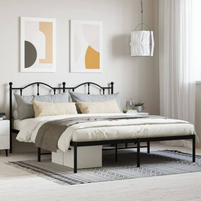 Berkfield Home Metal Bed Frame with Headboard Black 160x200 cm - image 1