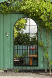 MirrorOutlet Black Metal Framed Arched Window Wall Garden Mirror (180CM X 90CM) - Size: 1 Pack - thumbnail 2