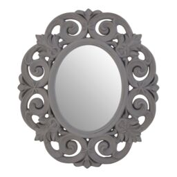 Orsina Antique Grey Scroll Design Wall Mirror, Bedroom Mirror, Weathered Finish Oval Mirror With Scrolled Leaves - thumbnail 1