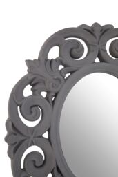 Orsina Antique Grey Scroll Design Wall Mirror, Bedroom Mirror, Weathered Finish Oval Mirror With Scrolled Leaves - thumbnail 3