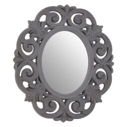 Orsina Antique Grey Scroll Design Wall Mirror, Bedroom Mirror, Weathered Finish Oval Mirror With Scrolled Leaves - thumbnail 2