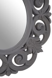 Orsina Antique Grey Scroll Design Wall Mirror, Bedroom Mirror, Weathered Finish Oval Mirror With Scrolled Leaves - thumbnail 4