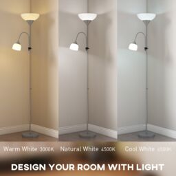 HOMCOM Mother-Child Floor Lamp Duo Light with 3 Colour Temperatures in Silver - thumbnail 4
