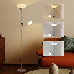 HOMCOM Mother-Child Floor Lamp Duo Light with 3 Colour Temperatures in Silver - thumbnail 2