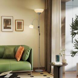 HOMCOM Mother-Child Floor Lamp Duo Light with 3 Colour Temperatures in Silver