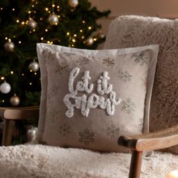 Paoletti Winter Let It Snow Embroidered Cushion in Green - Size: 45 cm x 45 cm - thumbnail 1