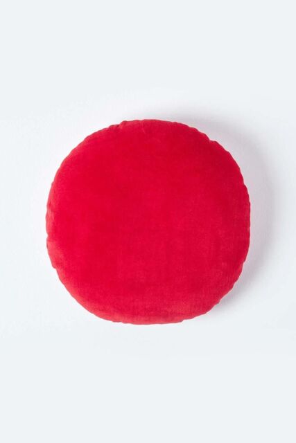 Homescapes Velvet Cushion, 40 cm Round in Red - Size: 40 cm x 40 cm - image 1