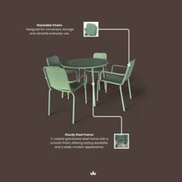 Royalcraft Porto 4 Seater Round Dining Set in Moss in Green - thumbnail 4