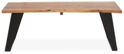 Orsina Acacia Wood & Looped Iron Base Coffee Table, Modern Scandinavian Coffee Table For Living Room, Wood Table in Brown - thumbnail 1