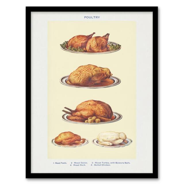 Artery8 Mrs Beeton Household Management Poultry Dishes Framed Wall Art Print in Yellow - Size: A3 - image 1