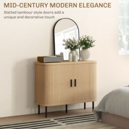 HOMCOM Sideboard Storage Cabinet with Slatted Tambour Sliding Doors Oak Tone in Natural - thumbnail 4