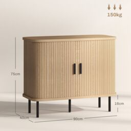 HOMCOM Sideboard Storage Cabinet with Slatted Tambour Sliding Doors Oak Tone in Natural - thumbnail 3