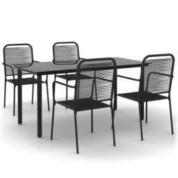 Berkfield Home 5 Piece Garden Dining Set Black Cotton Rope & Steel - thumbnail 1