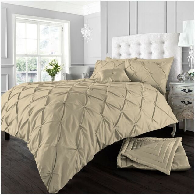 Smart Living Polycotton Pintuck Duvet Cover With Pillowcases in Beige - Size: Double - image 1