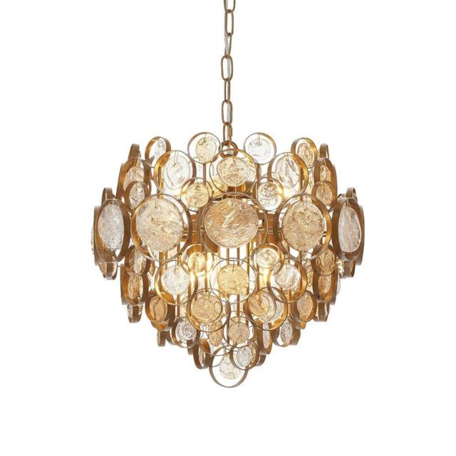 Netlighting 'CARBONIA' Stylish Dimmable Indoor 6 Light Glass Ceiling Pendant in Gold - image 1