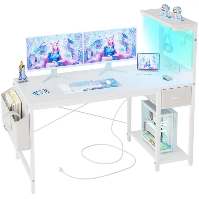 BEXEVUE Gaming Computer Desk with Power Outlets & Storage Drawer, 120X50/100×50cm in White - Size: 100 cm - image 1