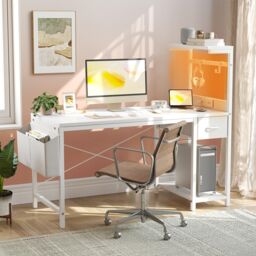 BEXEVUE Gaming Computer Desk with Power Outlets & Storage Drawer, 120X50/100×50cm in White - Size: 100 cm - thumbnail 2
