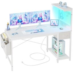 BEXEVUE Gaming Computer Desk with Power Outlets & Storage Drawer, 120X50/100×50cm in White - Size: 100 cm - thumbnail 1