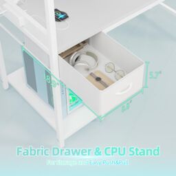 BEXEVUE Gaming Computer Desk with Power Outlets & Storage Drawer, 120X50/100×50cm in White - Size: 100 cm - thumbnail 5