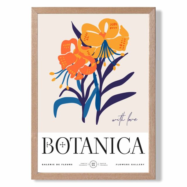 ARTZE Blue & Orange Florals Flower Market Exhibition Framed Print SIZE: A3 with Oak Frame - Size: A2 - image 1