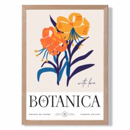 ARTZE Blue & Orange Florals Flower Market Exhibition Framed Print SIZE: A3 with Oak Frame - Size: A2 - thumbnail 1