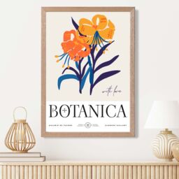 ARTZE Blue & Orange Florals Flower Market Exhibition Framed Print SIZE: A3 with Oak Frame - Size: A2 - thumbnail 2