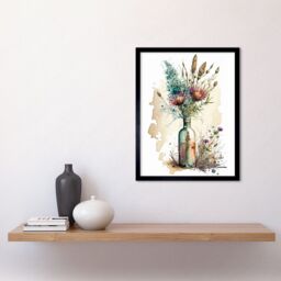 "Artery8 Wall Art Print Spring Flower Bouquet In Glass Wine Bottle Vase Art Framed in Black - Size: W12"" x H16""" - thumbnail 2
